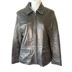 Reaction Kenneth Cole Leather Jacket Women's Collared Full Zip Black‎ Small